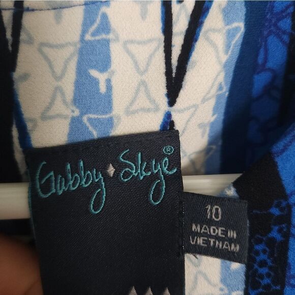 Gabby Skye Dress Blue White Fit & Flare Pockets Zipper Geometric Women’s Size 10 - Picture 4 of 11